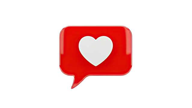 3D Red speech bubble with white heart icon on transparent background - Powered by Adobe