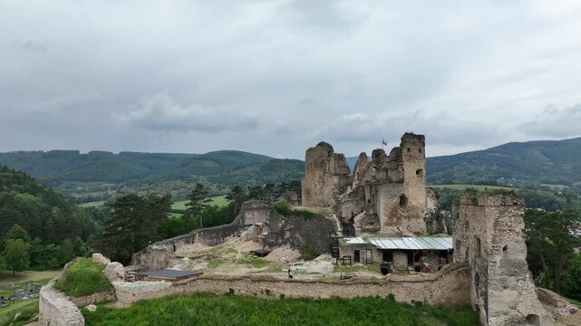 Aerial view of Divin Castle in the village of Divin in Slovakia