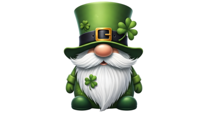 St patrick's day gnome with green hat and shamrocks