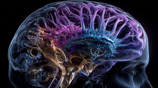 Human brain with highlighted inferior frontal gyrus, 3D illustration. It is a part of the prefrontal cortex and the location of Broca's area, involved in language processing and speech production