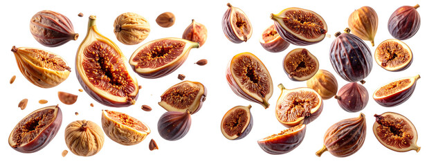  Cluster of Floating Dried Figs, Detailed Skin and Interior, Transparent PNG
