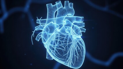 Futuristic glowing blue anatomical heart model representing advanced healthcare innovation and