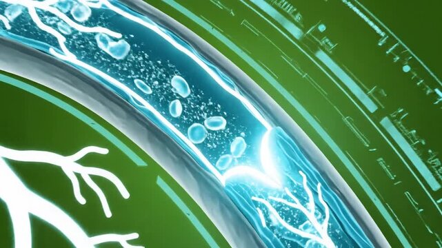 Futuristic 3D Animation of Vasculitis with Blood Cells Flowing in Vein on Green Screen Background Medical Visualization
