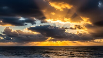 Obraz premium Sunset over the sea with orange sky and waves