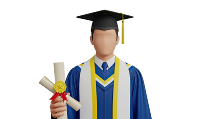 Graduation ceremony illustration with student holding diploma