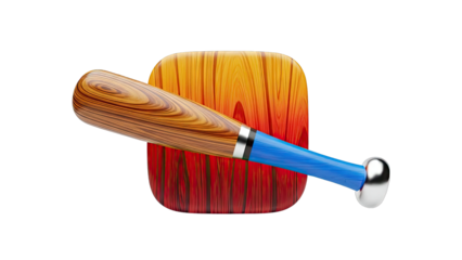 3D Render of a Baseball Bat and a Wooden Square Icon
