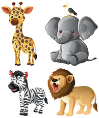 Cartoon African Animals Grouped on White Background