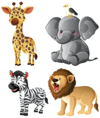 Selbstklebende Fototapeten Kinder Cartoon African Animals Grouped on White Background  © GraphicsRF