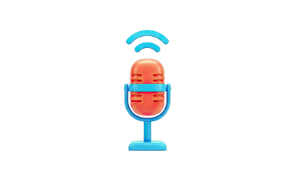 3D Rendered Red Microphone with Blue Stand and Wi-Fi Symbol
