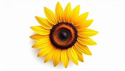 Obraz premium A bright yellow sunflower in full bloom, symbolizing joy, warmth, and positive energy against a clean white background