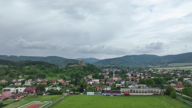 Aerial view of the village of Divin in Slovakia