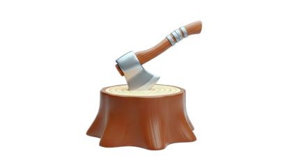 Axe Stuck in a Wooden Tree Stump