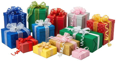 Obraz premium Assortment of colorful gift boxes with ribbons and bows