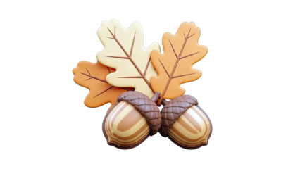 Autumn Oak Leaves and Acorns 3D Render
