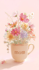 Pastel Cup with a Bouquet of Flowers Inside