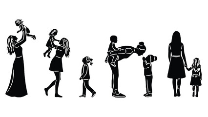 Diverse family moments captured in silhouette, celebrating connection and love.