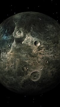 4K vertical video of ceres with stars in cosmic space