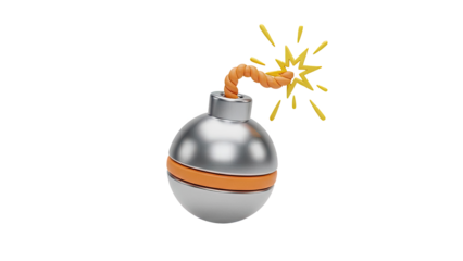 3D Rendered Bomb with Lit Fuse and Sparks