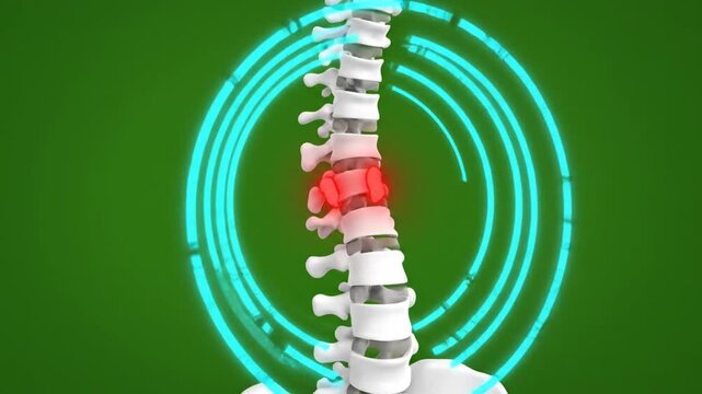 Glowing AR Depiction of Spinal Facet Joint Dysfunction on Green Screen with Rings and Anatomy Model for Medical