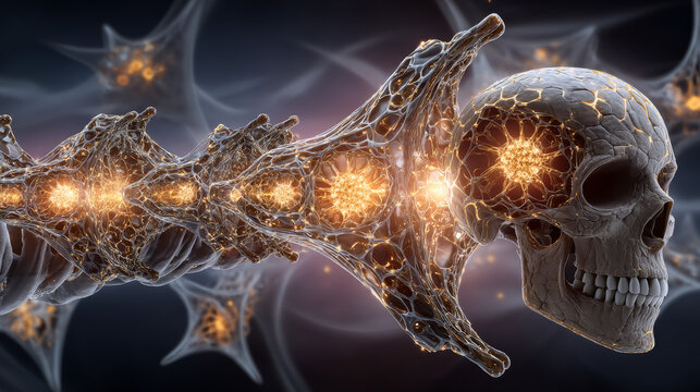 Spongy bone tissue affected by osteoporosis, 3D illustration