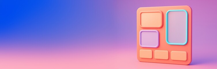 Abstract colorful UI layout mockup with rounded shapes on pink-purple gradient background, suitable for creative banner or design template backdrop. Ai generative