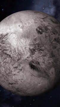 4K vertical animation of haumea planet with starry space background