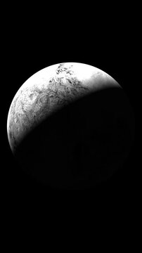 4K vertical view of fictional haumea planet with starless black background