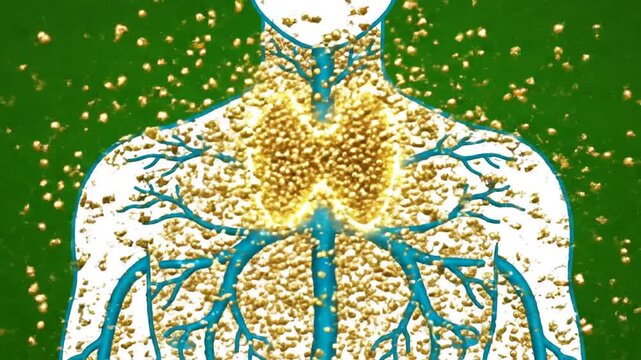 Glowing Hyperthyroidism Animation on Green Screen with Overactive Thyroid and Blue Veins Flowing for Medical