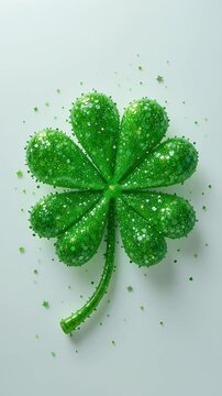 Animated shimmering glitter shamrocks on a vibrant green background perfect for St. Patrick's Day