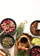 Herbal tea with medicinal herbs and flowers.