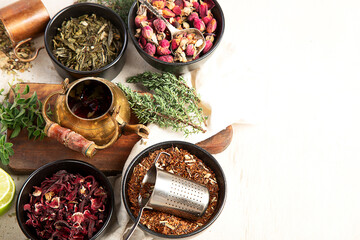 Herbal tea with medicinal herbs and flowers.