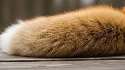 Luxurious textured fur of a wild red fox with its distinctive white tail tip resting gracefully on