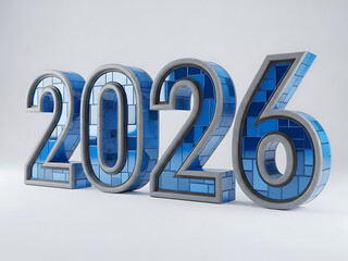 Shiny blue 2026 numbers with modern mosaic tiles