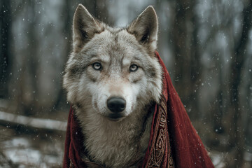 Grey wolf in dark forest, wildlife predator, moody cinematic scene