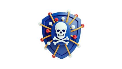 3D Skull and Crossbones Shield with Red and White Spheres