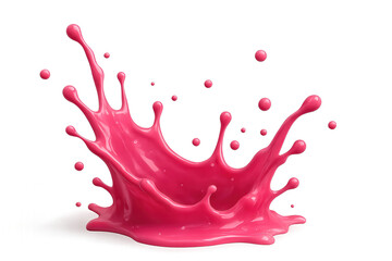 Pink liquid splash isolated on white, 3D paint or syrup splash