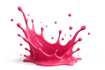 Pink liquid splash isolated on white, 3D paint or syrup splash