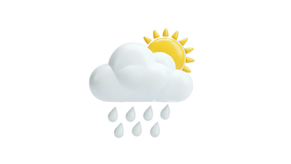 3D Weather Icon: Sun Behind Cloud with Rain
