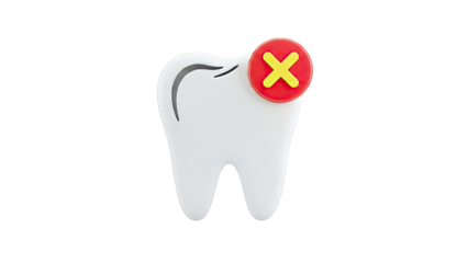 3D Render of a Tooth with a Red X Symbol