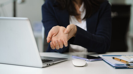 Businesswoman overworked with fatigue.
