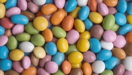Obraz premium Colorful Candy Coated Almonds - A Sweet and Vibrant Treat.