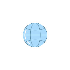A simple blue globe icon representing the Earth, symbolizing global connections and international communication