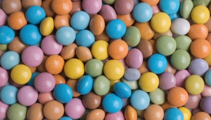 Fototapeta premium Colorful Candy Coated Chocolate Buttons Background, Sweet Treat Delight.