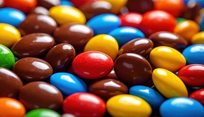 Colorful Candy Coated Chocolate Pieces Close-Up.