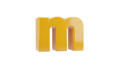 3D Yellow lowercase letter m icon on transparent background