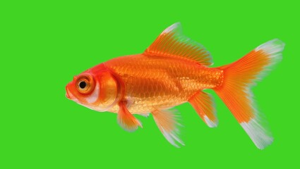 Goldfish swimming green background.