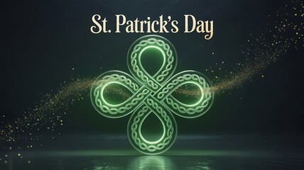 Luminous Green Celtic Knot Symbol on Dark Background for St Patricks Day