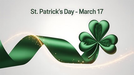 Green Shamrock and Ribbon on Light Background for St Patricks Day