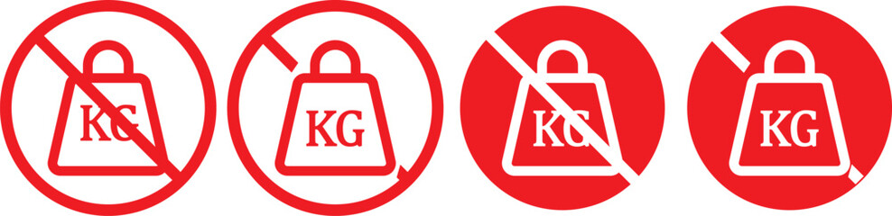 no Weight heavy kg icon. Maximum load limit symbols. No heavy lifting graphic design. Prohibited Kilogram Weight symbol line and bold style.  No kilogram (KG) icons