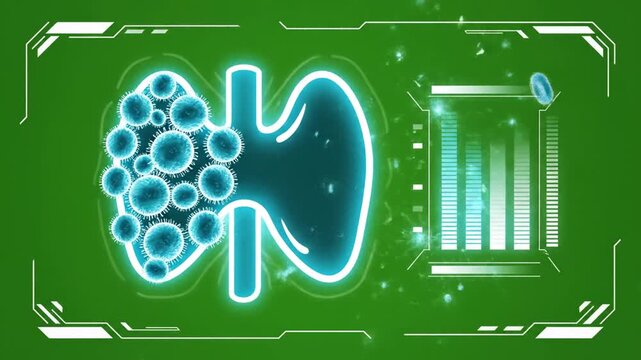 Medical Animation Showing Hashimoto's Thyroiditis with Cyan Cells Attacking the Thyroid Gland on a Green Screen